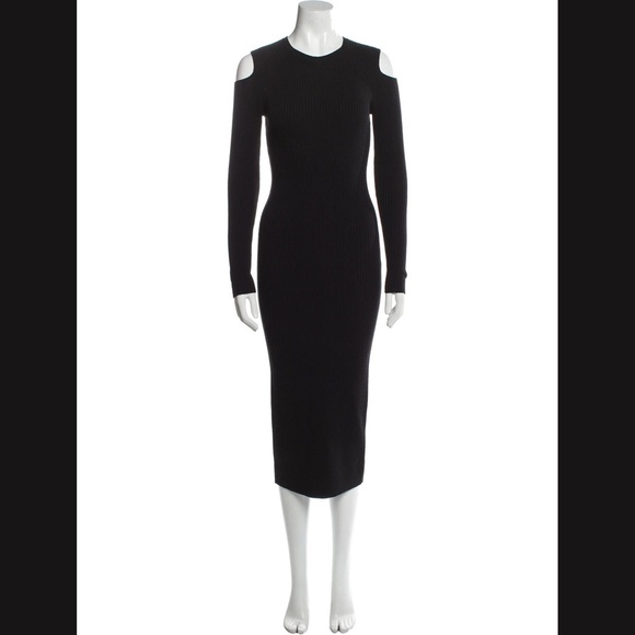 $495 THEORY Jemlora Cutout Cold Shoulder Ribbed Wool Dress SMALL - Picture 6 of 10